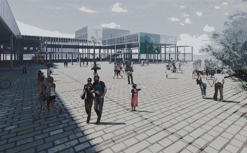 Vibrant Public Plaza – A dynamic urban space fostering social interactions and community engagement