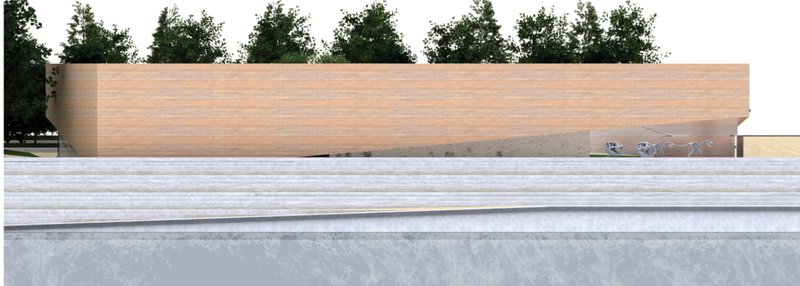 Natural History Museum Elevation – A minimalist facade blending with the surrounding landscape.