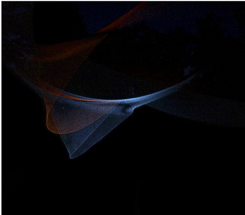 Night Glow: The intricate web of nets illuminated in the darkness.