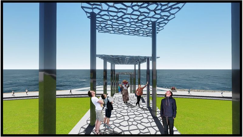 Shaded Water Canopy – A beautifully designed structure symbolizing the water cycle while offering shade and aesthetic appeal.
