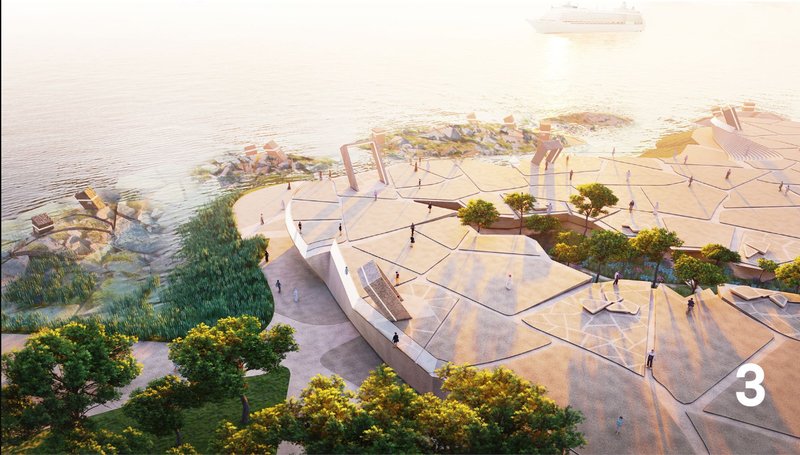 Elevated Perspective: A breathtaking aerial view of the Water Wound project, merging sustainable design with climate awareness.