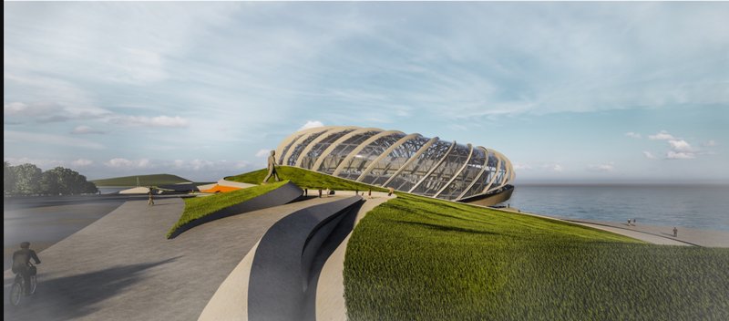 Coastal Landmark – The monument stands as a beacon of sustainable architecture along the waterfront.