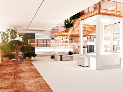 AN ORANGE RECREATIVE CIRCULATING STAGES