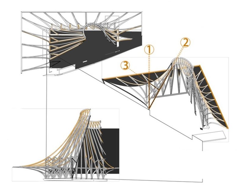 Structural dynamics captured in architectural sketches.