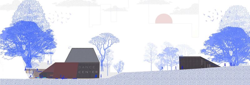 Dance Arts Center seamlessly integrates with serene natural surroundings.