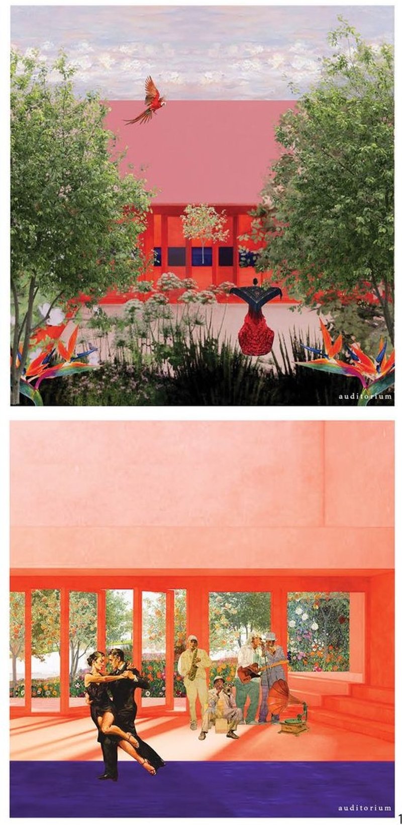 Lively dance meets tranquil gardens in a colorful architectural setting.