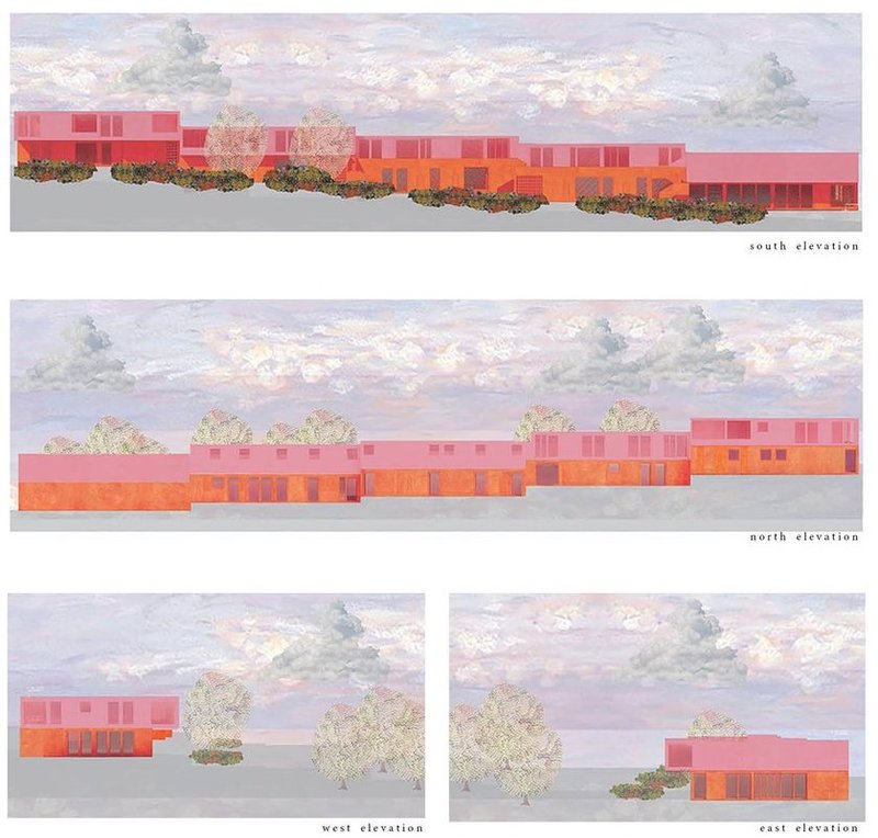 Sleek, colorful elevations define modern urban landscape.
