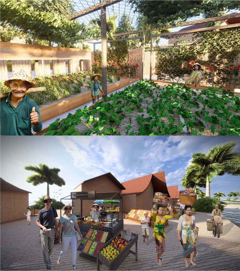 Urban farms and vibrant local markets fostering community spirit.