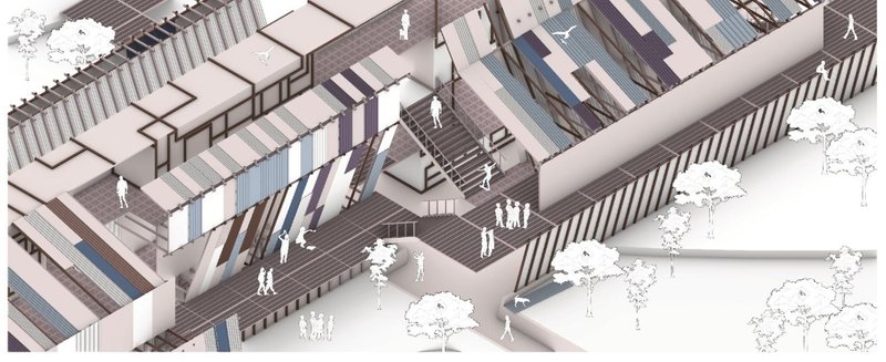 Architectural exploration of fluid, interconnected urban spaces.