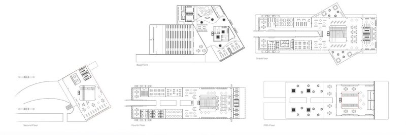 Detailed architectural plans for the multi-level Solaris Library.