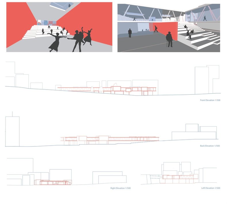 Dance and architecture merge in vibrant urban space.