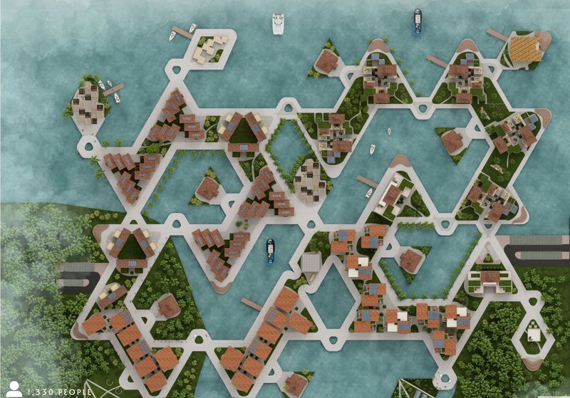 Overview of Nilai's innovative floating city layout.