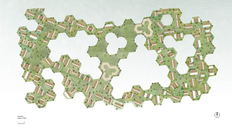 Hexagonal layout of Floatopia’s floating community.