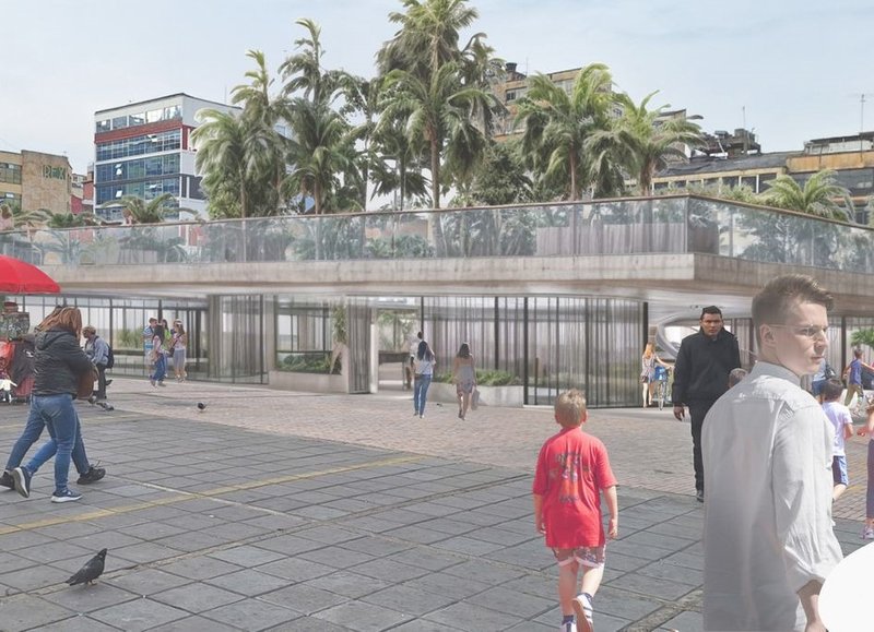 Urban oasis: Elevated park integrates nature into a city plaza.