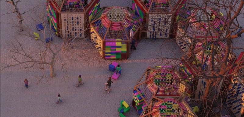 Children playing and exploring in Boma Bliss modules.