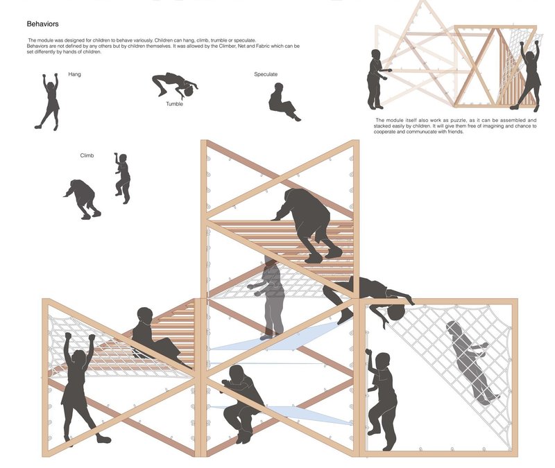 Children climbing, hanging, and exploring DreamScape's modular playground.