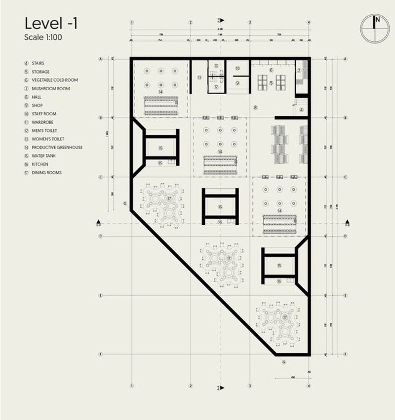 Three Sisters level -1 floor plan, showing dining and service areas.