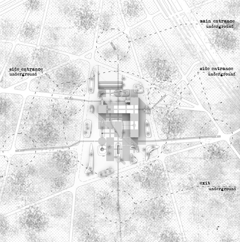 Blueprint of labyrinth's intricate underground pathways and strategic entrances.