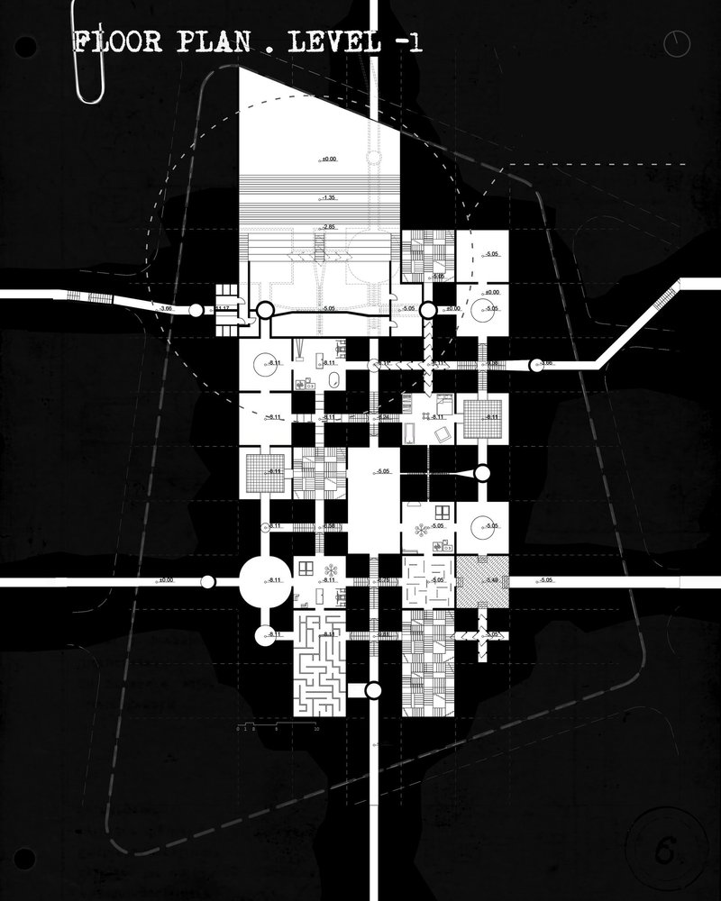 Underground floor plan of labyrinth navigating bureaucratic complexities.