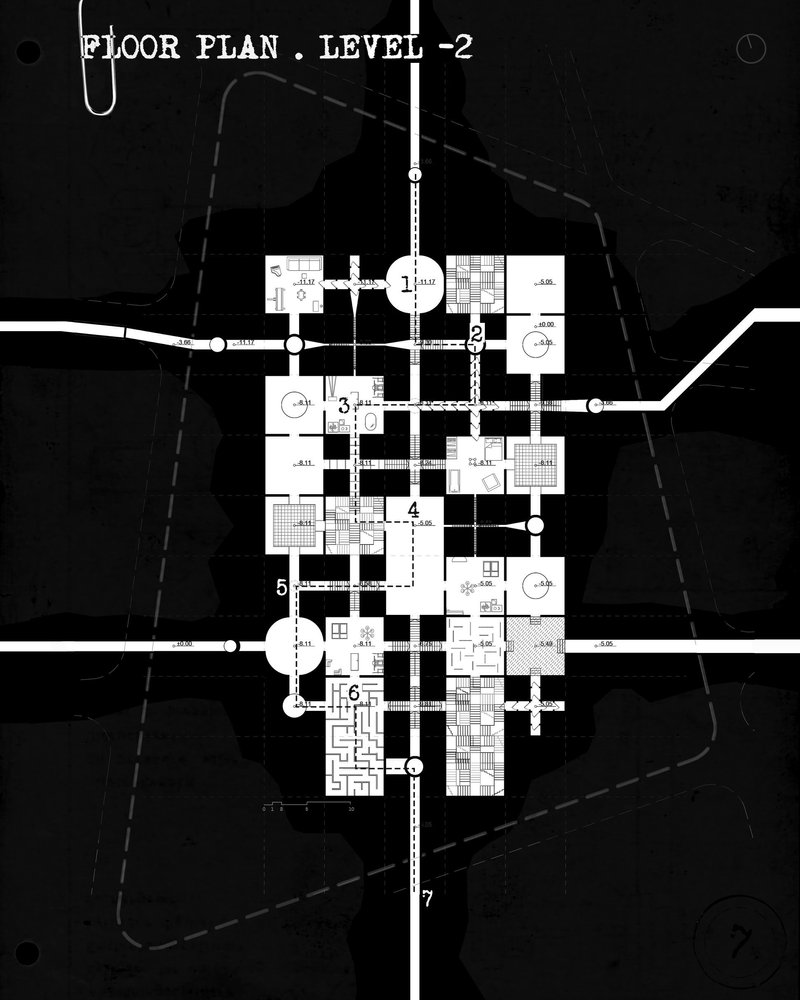 Labyrinthine floor plan illustrating the disorienting complexity of bureaucracy.