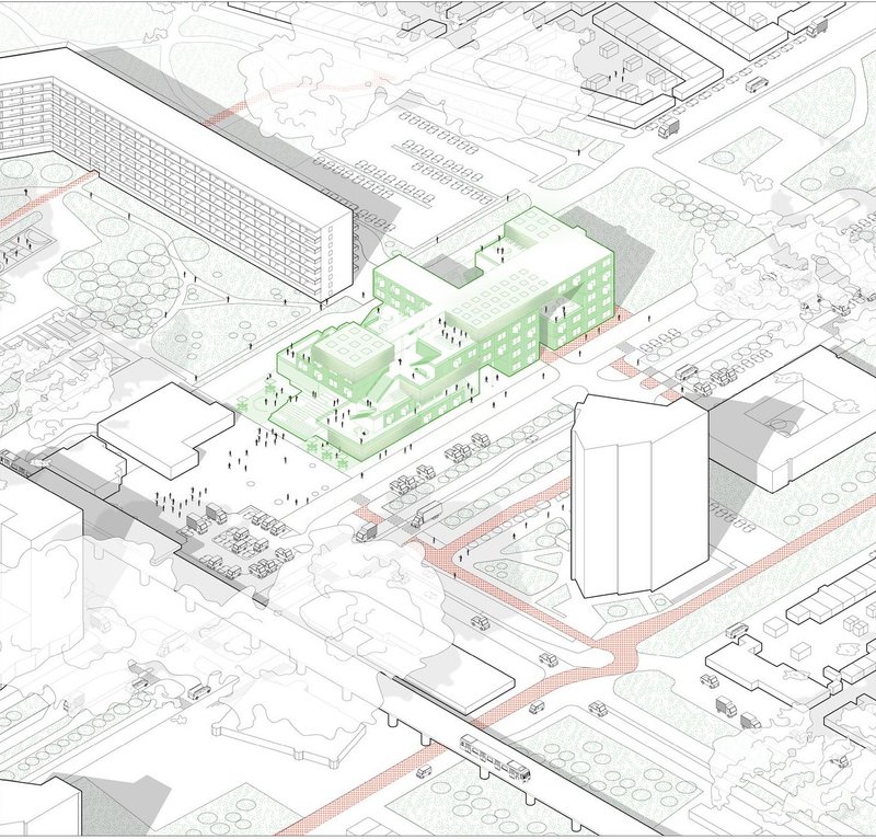 Integration of student housing with public spaces.