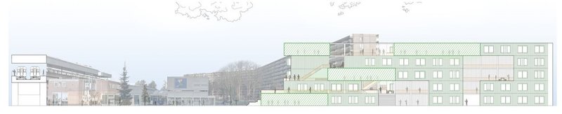 Community center design with integrated student housing.
