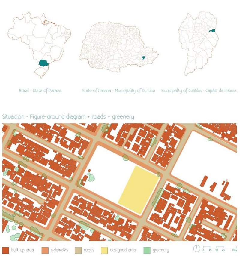 Location and urban design plan for a sustainable public park.