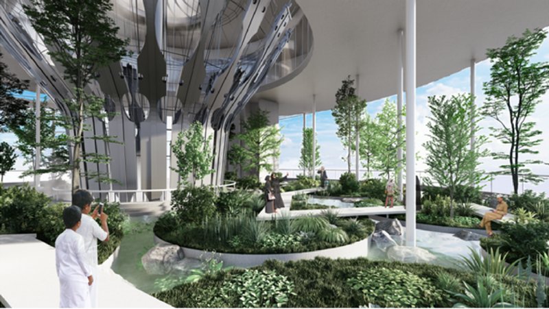 Healing gardens: Sustainable serenity within Baghdad's tower.