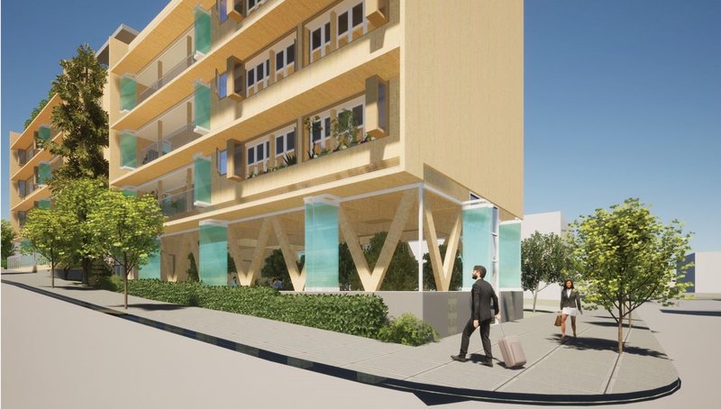 Sustainable urban living: Greenhouse Apartments with CLT structure and balcony greenhouses.