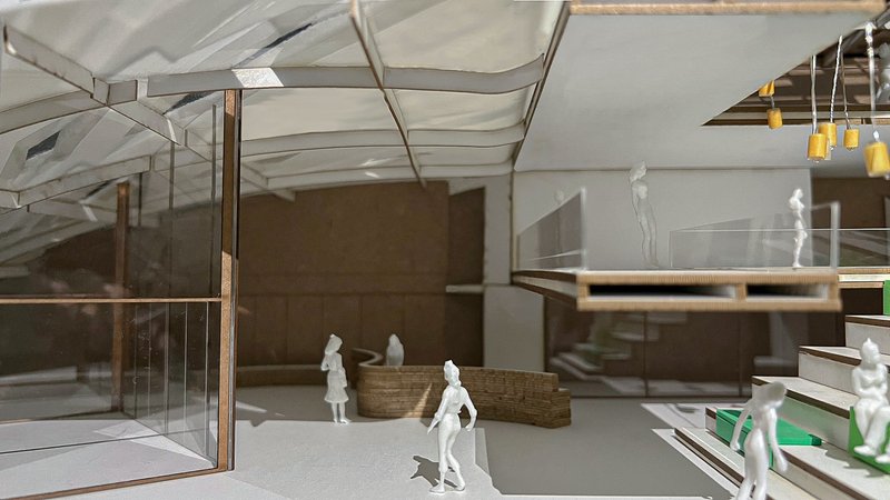 Lobby : A space where communication between the outside and the inside takes place, a space where nature and non-natural elements are combined