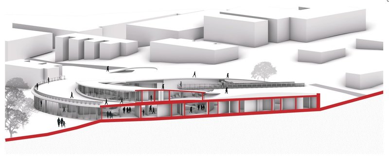 URBanHall: Community hub built into the hillside.