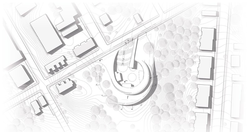 URBanHall: Architectural plans show flowing, organic design.
