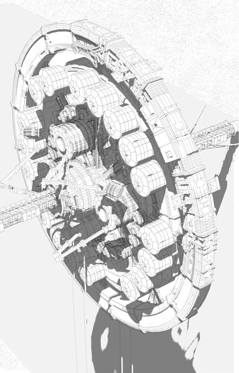 Detailed view of the Deja Vu lunar base structure.