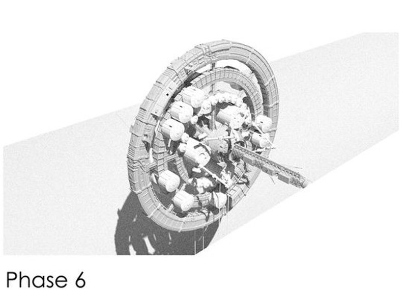 Phase 6: Implementing circular rocket launchers for material exchange.