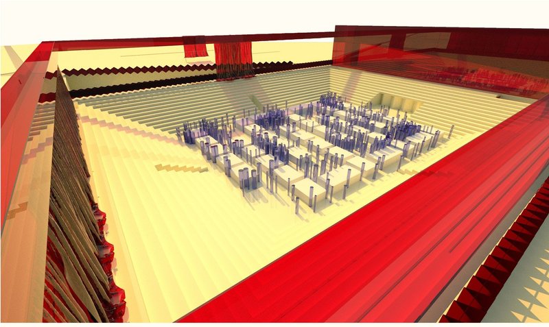 Dynamic drapes frame an adaptable space, fostering immersive performances.