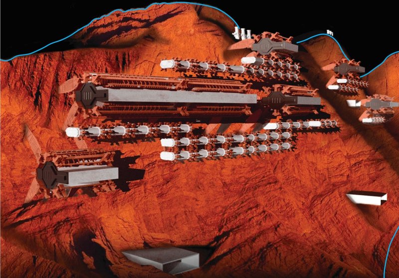 Martian Vein colony integrated into Martian landscape.