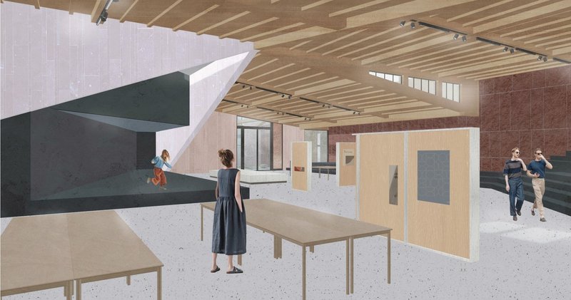 Town hall interior: Open, flexible space for community use.