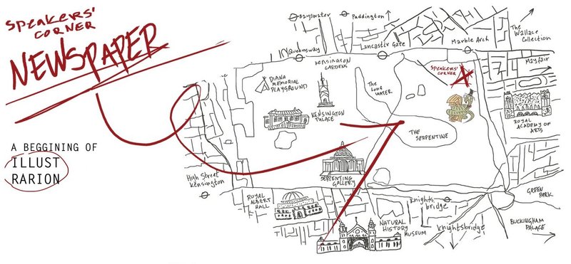 Illustrative map of Speakers' Corner location in London.