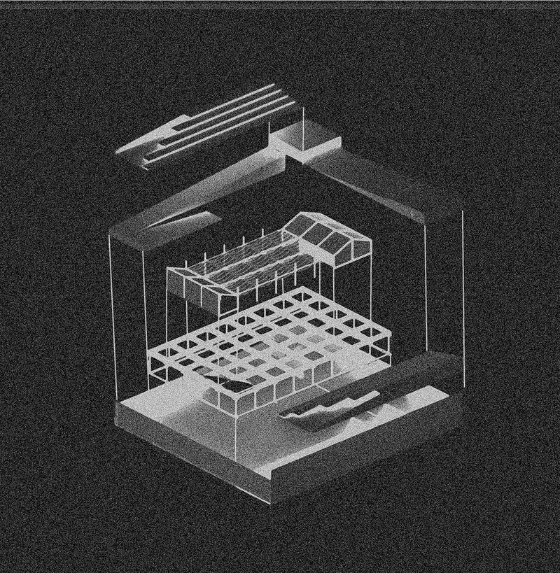 Axonometric drawing of Speakers' Corner pavilion structure.