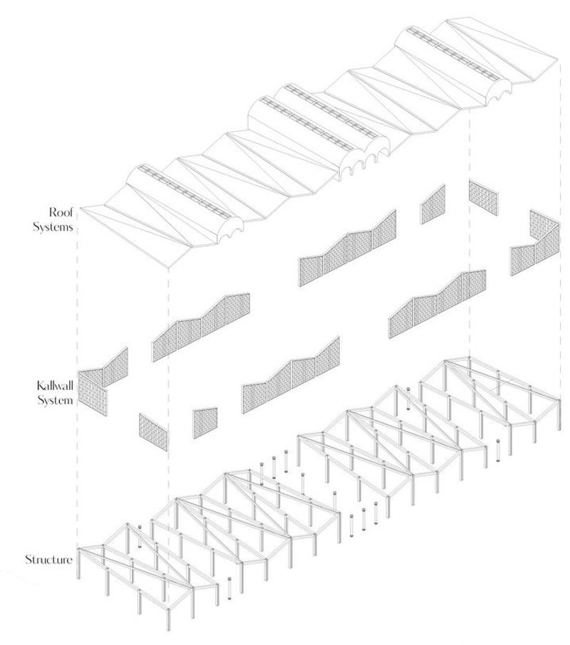 Exploded view of Connessione Artigianale bridge structure.