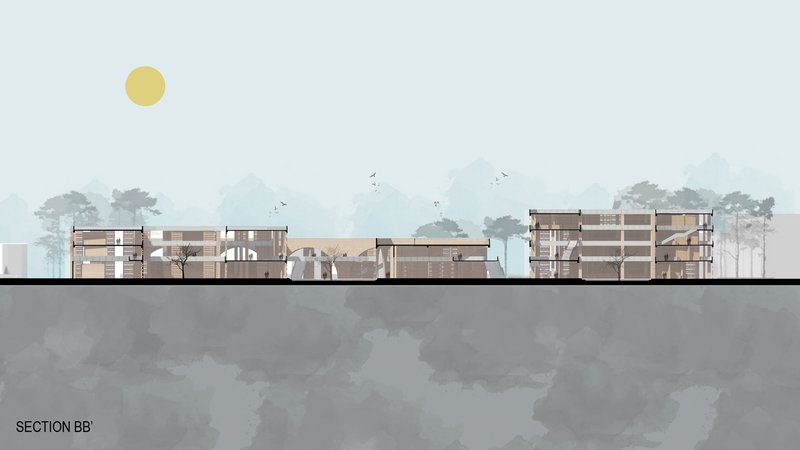 Goyna Gram: Architectural section showcasing design and flow.