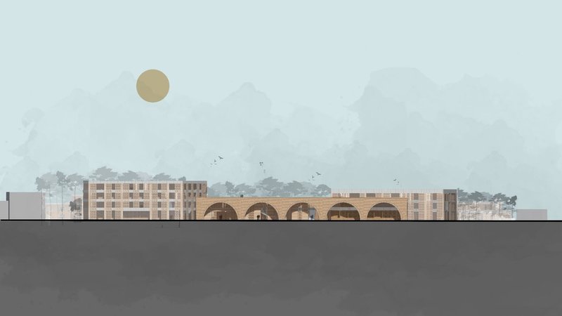 Goyna Gram: Architectural elevation highlighting form and materials.