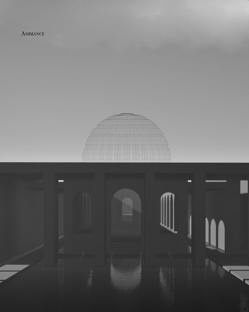 Serene pavilion interior with dome symbolizing unity through faith.