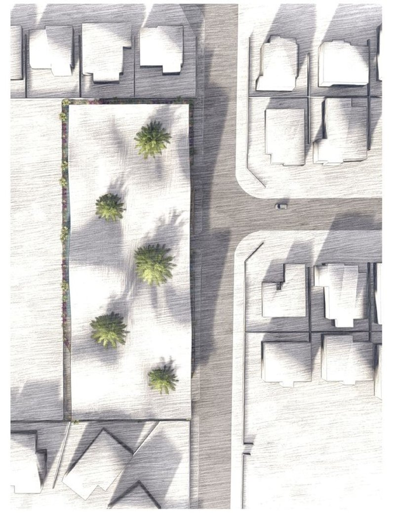 Aerial view: Children's Oasis layout in Mojave Desert.