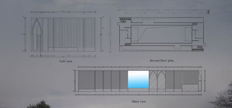 Museum elevations and second floor plan: Symmetrical design.
