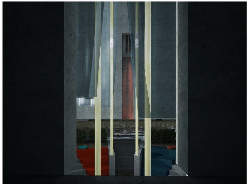 Atrium view: Connecting space with contrasting colors.