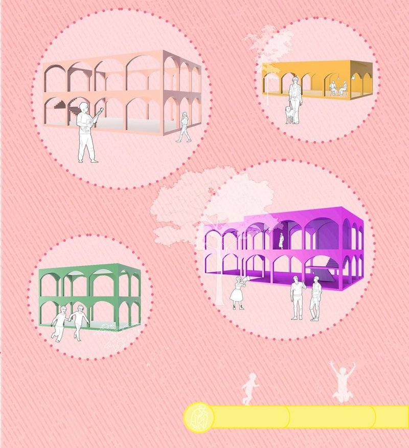 Universal Playground: Flexible pavilions for diverse activities.