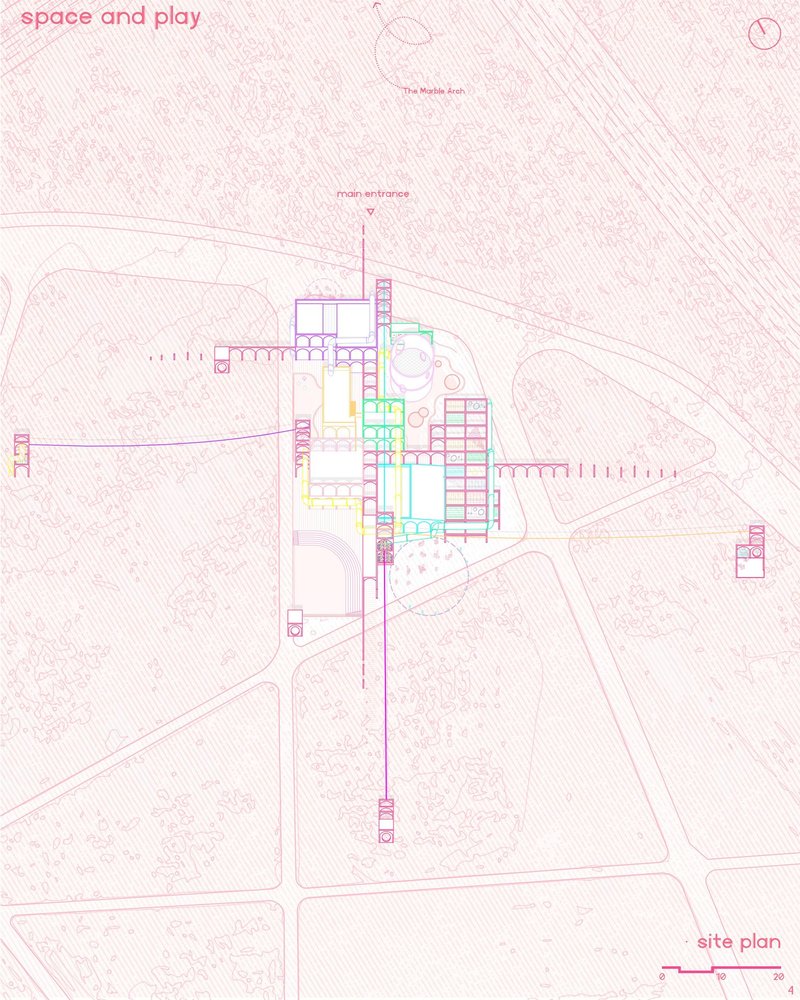 Universal Playground: Site plan reveals layout within park setting.