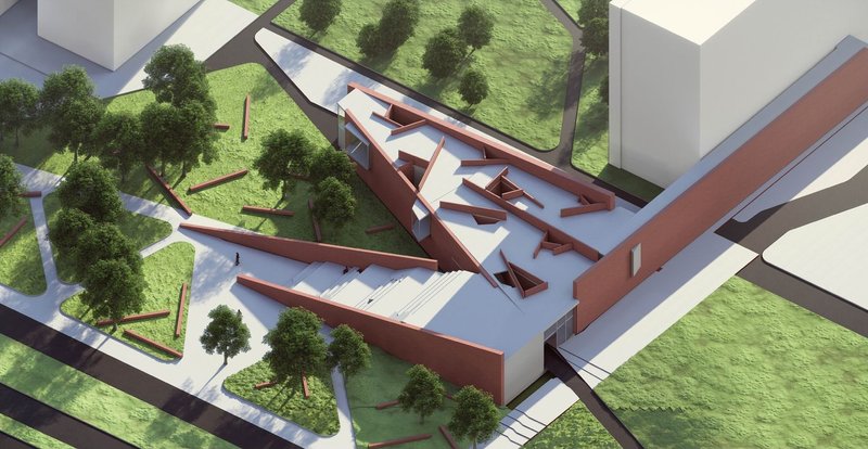 Bird's-eye view of POLYGON's interconnected community spaces.