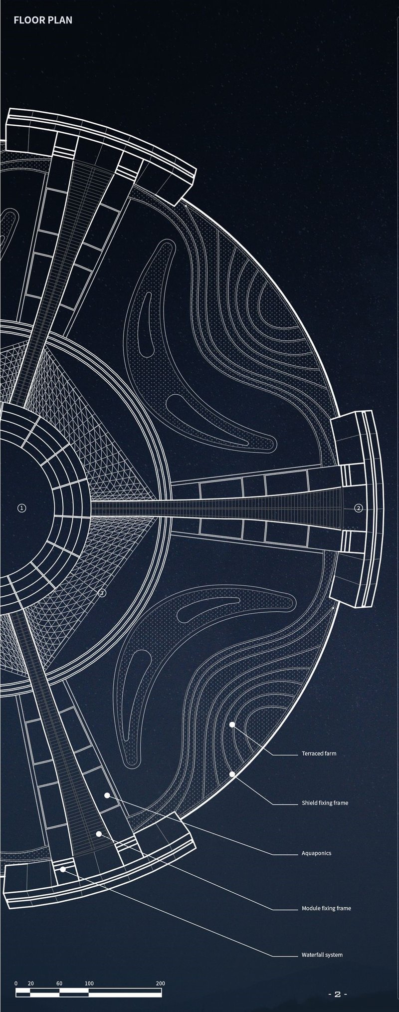 Detailed floor plan of the lunar habitat complex.